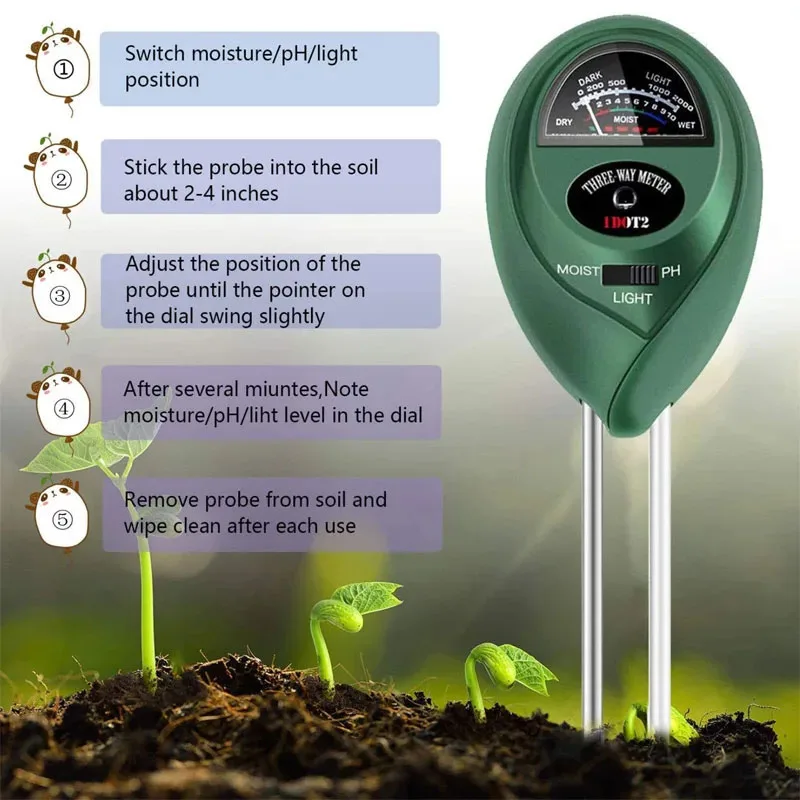 3 in 1 Soil PH Meter Sunlight PH Tester Garden Flowers Soil Moisture Sensor Meter Plants Acidity Humidity PH Monitor Detector