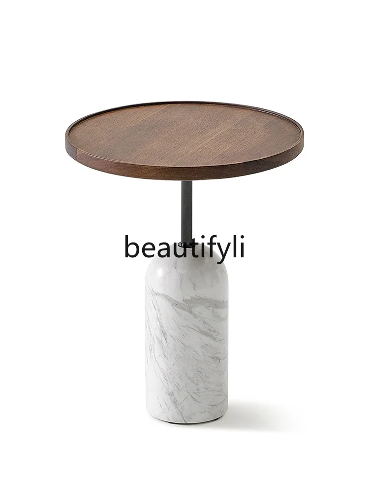 

Wabi-sabi wind living room black walnut sofa edge few round solid wood retro movable marble