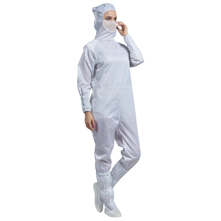 H-1133 Side Access Dustproof Adjustable Cleanroom Coverall Anti-Static High-Temp Resistant for Semiconductor Printing Cosmetics