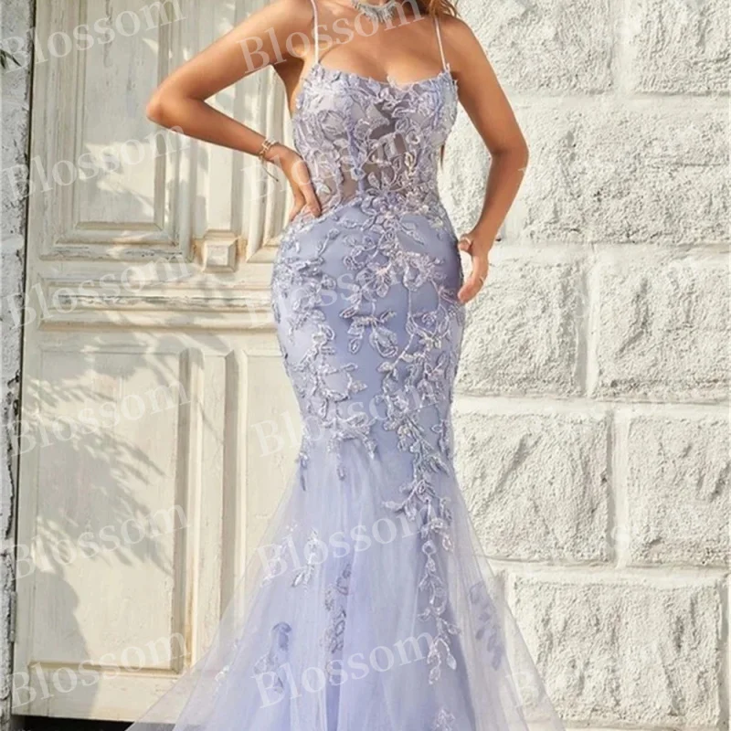 Off-the-shoulder Mermaid Ball Gown Women's sexy tulle strapless Evening gown Floor-to-ceiling decal cocktail dress