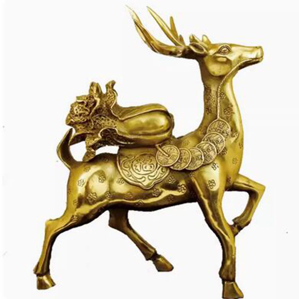 

Copper sika deer ornaments, Lu Fulu makes a fortune all the way, handicrafts, home furnishings, living room company decorations