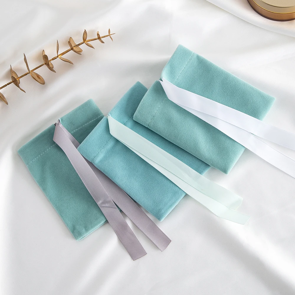 10 stücke grüner Schmuck Samt Tasche Band Bowknot Beutel Geschenk Display Verpackung Lagerung Hochzeit begünstigt Reise Süßigkeiten Kordel zug Tasche – Detail 9