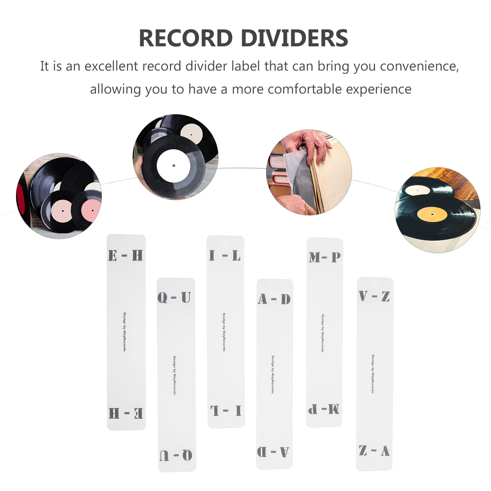 

6pcs Acrylic Record Dividers CD Classification Card Letter Index for ganizing Disc Albums White Horizontal Label Folder