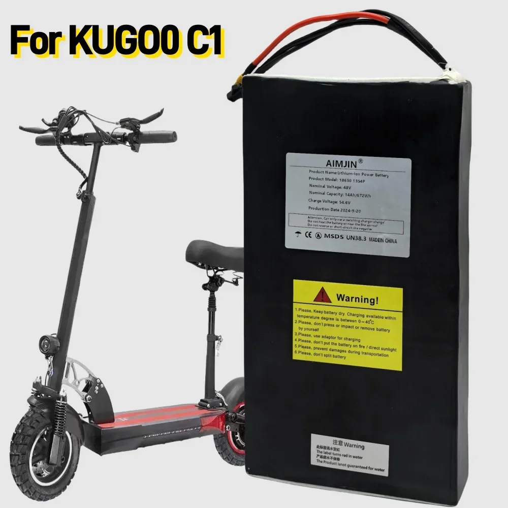 13S4P 48V 14000mAh Lithium Battery 672Wh with BMS For Kugoo C1 Electric Scooter Powerful Motor