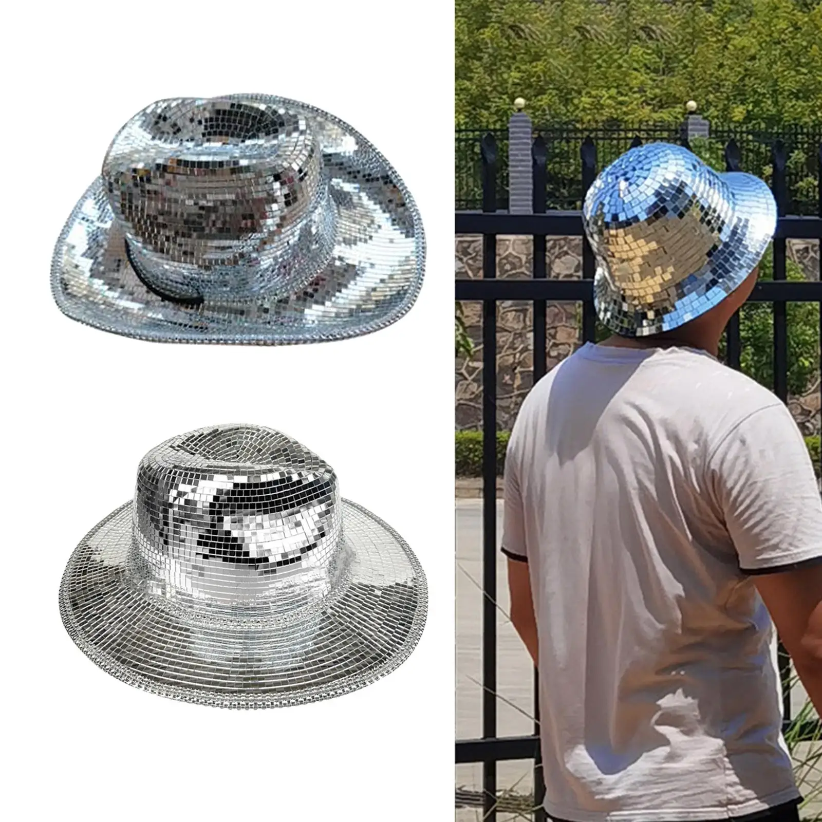 Sequin Cowboy Hat for Party Disco Glitter Cap Wide Brim Jazz Cowgirl Fancy Dress Outdoor Cosplay Hat