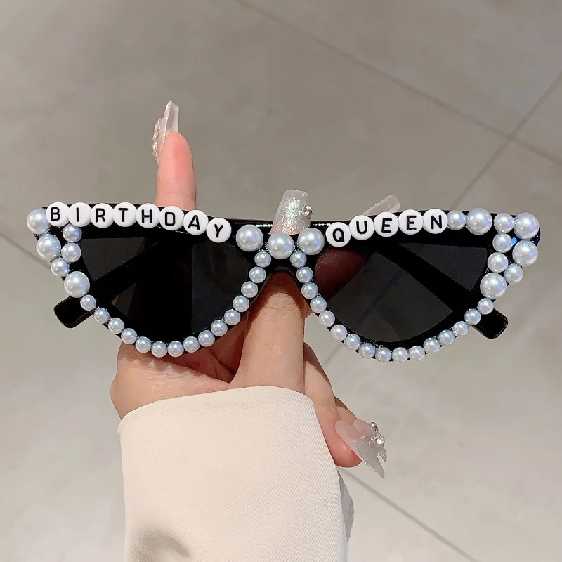 KAMMPT Cat Eye Design Gift Shades Shiny Pearl Decor Pink Present Glasses for Women's Birthday Party Favor Ladies Props Frame — zdjęcie 3