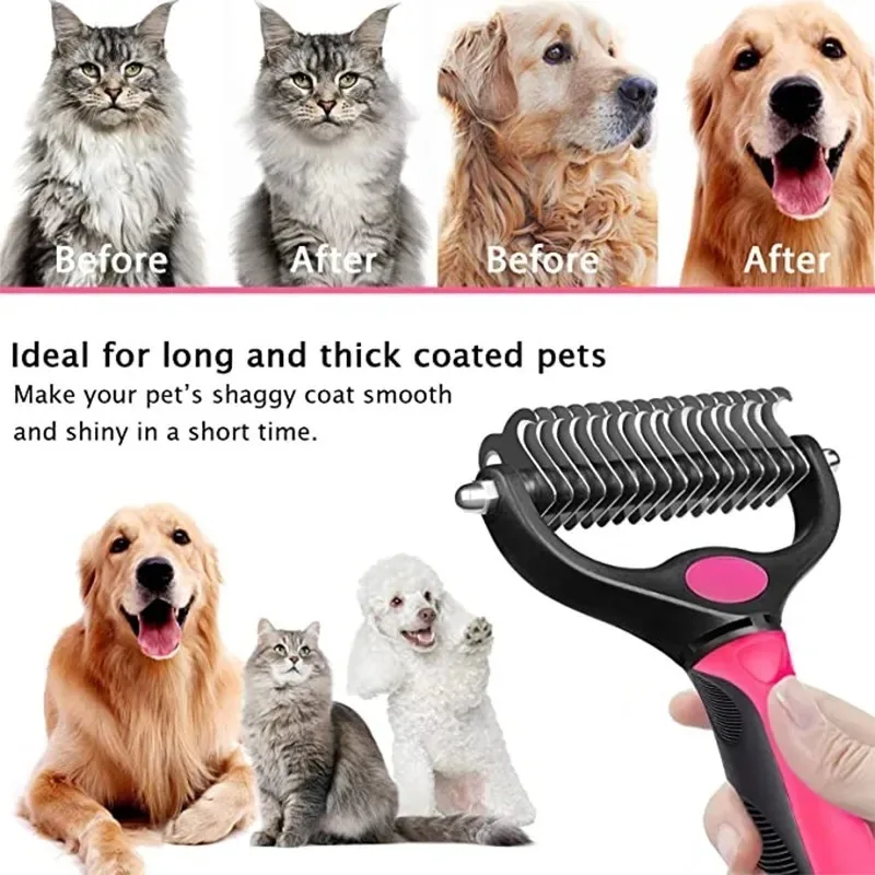 

Professional Deshedding Brush for Pet, Double-sided Dog Hair Remover, Fur Knot Cutter, Cat Comb, Pet Grooming Supplies