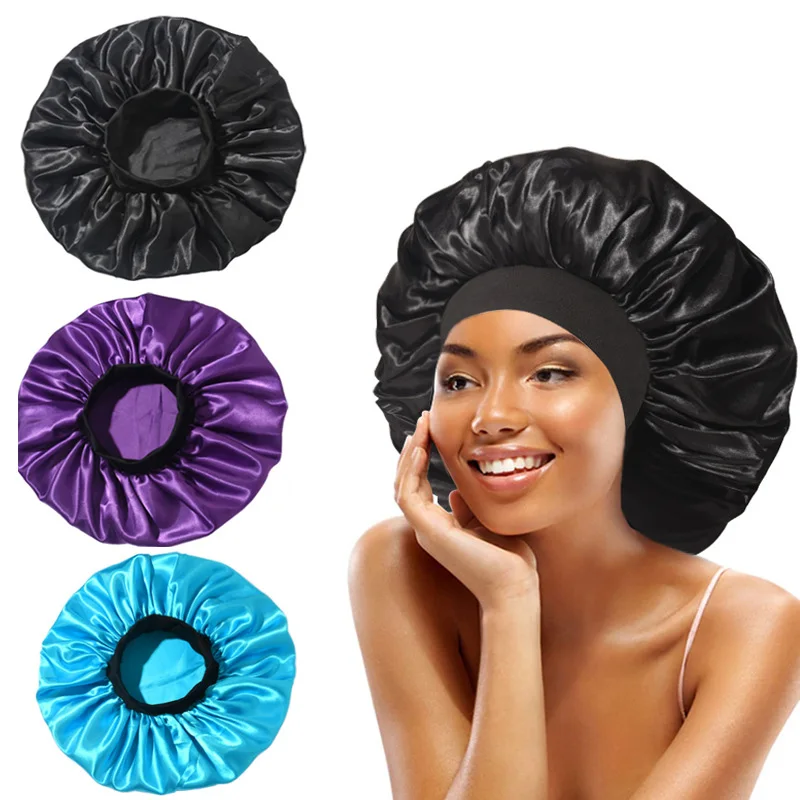 Silk Satin Bonnet Hair Wrap Adjustable Sleep Cap Lined Bath Caps for Women Men Curly Braid Long Hair 1PCS