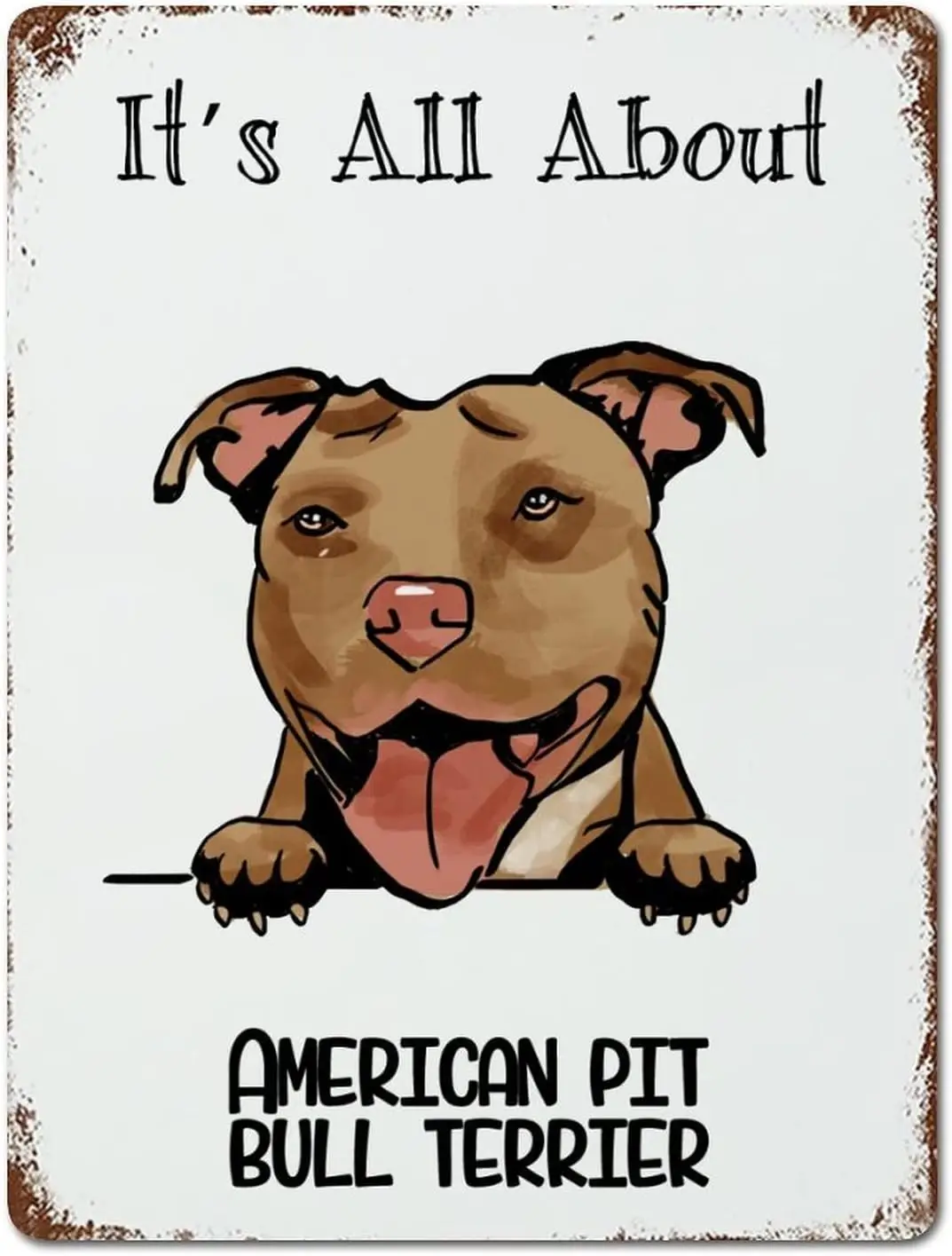 Letrero Metálico de Acuarela con Diseño de Perro Escondido, Letreros de Metal de American Pit Bull Terrier, Letreros de Hojalata, Letrero Metálico para Dueño de Perro, Letrero para Cafetería