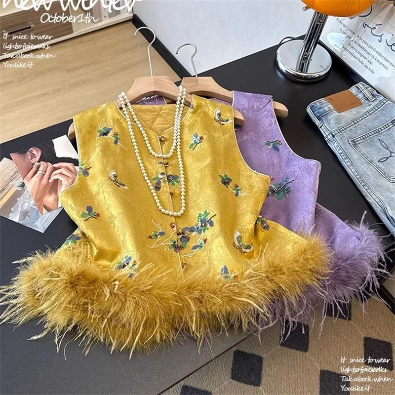 Women's Vests Padded Vest New Chinese Style National Vest Jacquard Vest Spring and Autumn Women's Cotton Buckle Sleeveless Coat