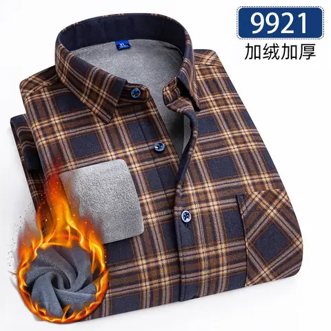새로운 5XL 남성 셔츠 가을, 겨울 플러스 양털 두꺼운 따뜻한 긴 소매 비 다림질 격자 무늬 비즈니스 캐주얼 슬림 피트 패션