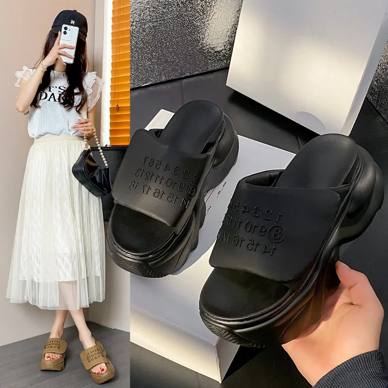 New Summer Women Slippers Thick Soles Flip-Flops Ladies Wedge Heels Beach Shoes Woman High Platform Slippers Outside Sandals 7CM