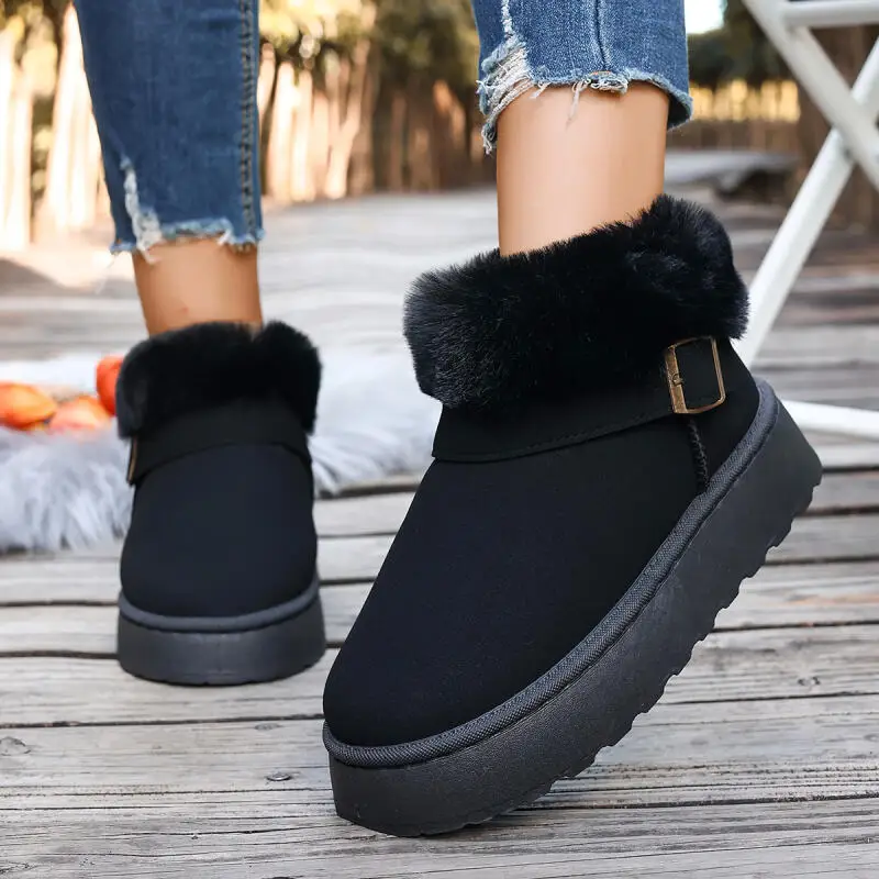 Casual Thick Bottom Women's Furry Snow Boots 2025 Winter Fluffy Fur Ankle Boots with Platform Classic Solid Shoes for Woman