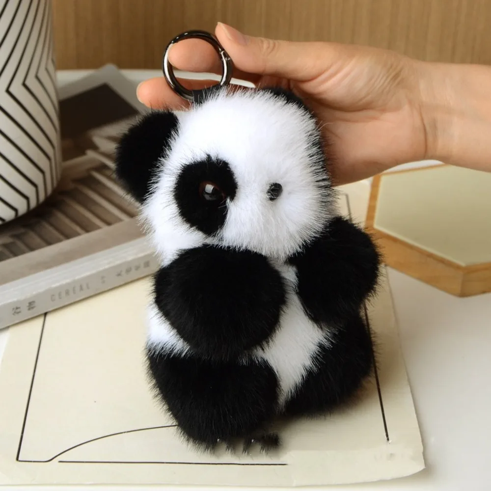 Backpack Accessories Plush Panda Toy Key Ring Cotton Cute Mink Hair Bear Keychain Soft Doll Animal Pendant Girls