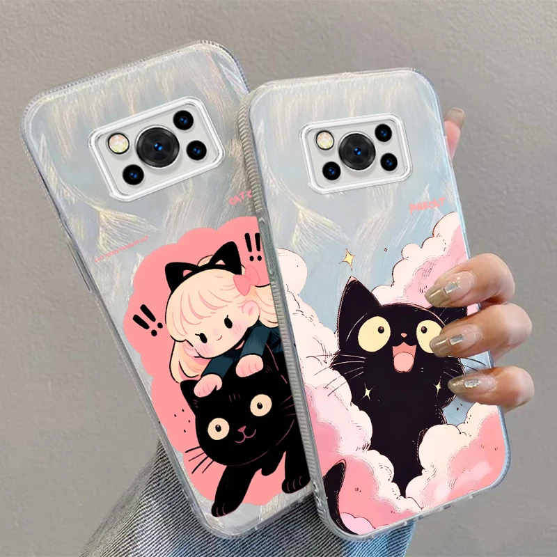 Pink Cat Girl-Funda de hilo de plumas Kawaii para Xiaomi, Poco C65, M6, M3, X6, X5, X3, Redmi 13C, 12, 12C, 10C, 10, 9T, 9A, 9 Pro, 5G