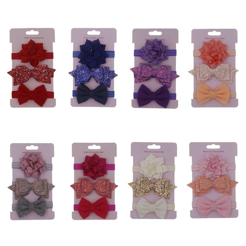

QX2D 3pcs/set Delicate Hair Ties Elastic Headband Bowknots Women Hair Rope