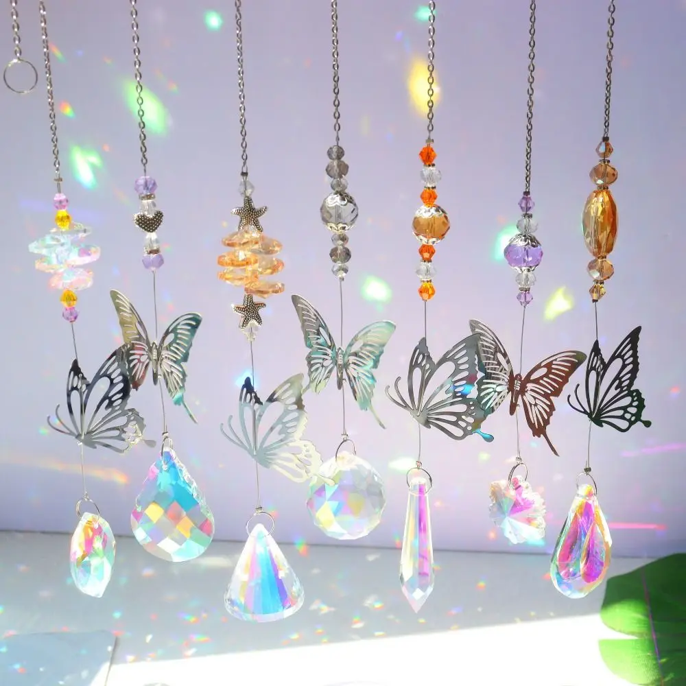 Butterflies Crystal Wind Chime Home Garden Crafts Gift Sun Catcher Hanging Ornament Yard Hanging Decor Crystal Pendant