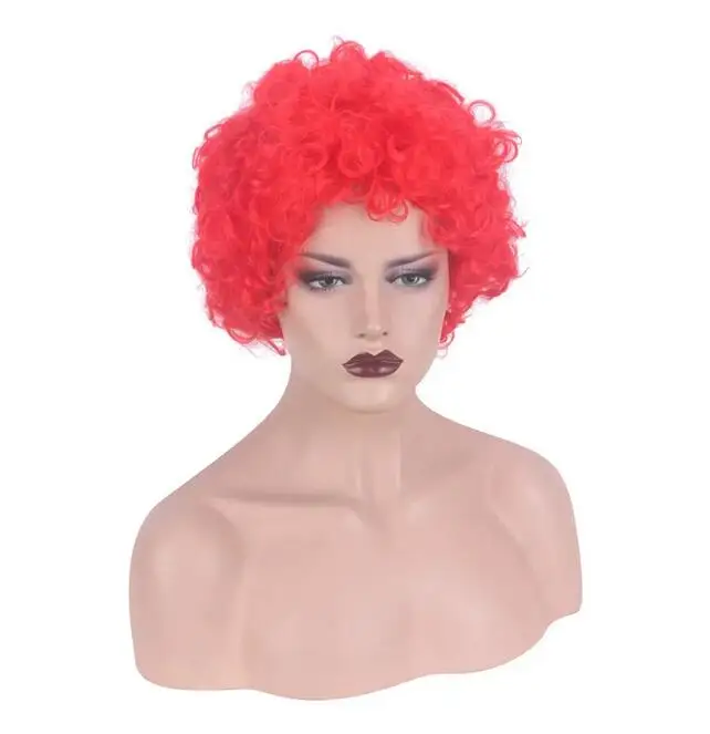 Synthetic Short Red Hair Afro Kinky Curly Wig with Bangs Natural Fluffy Wig for Black Men Cosplay High Temperature