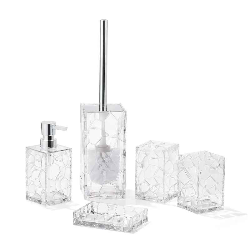 Bathroom Wash Set Glass Acrylic 5-piece Set Toilet Brush Lotion Bottle Toothbrush Holder Soap Box Bathroom Supplies
