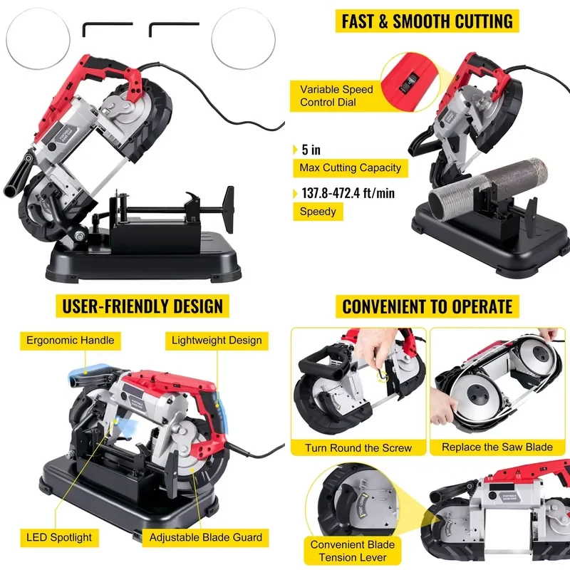 Brand For Portable Band Saw Removable Alloy Steel Base Cordless Band Saw 5 Inch Cutting Capacity Hand Held For Metal Wood