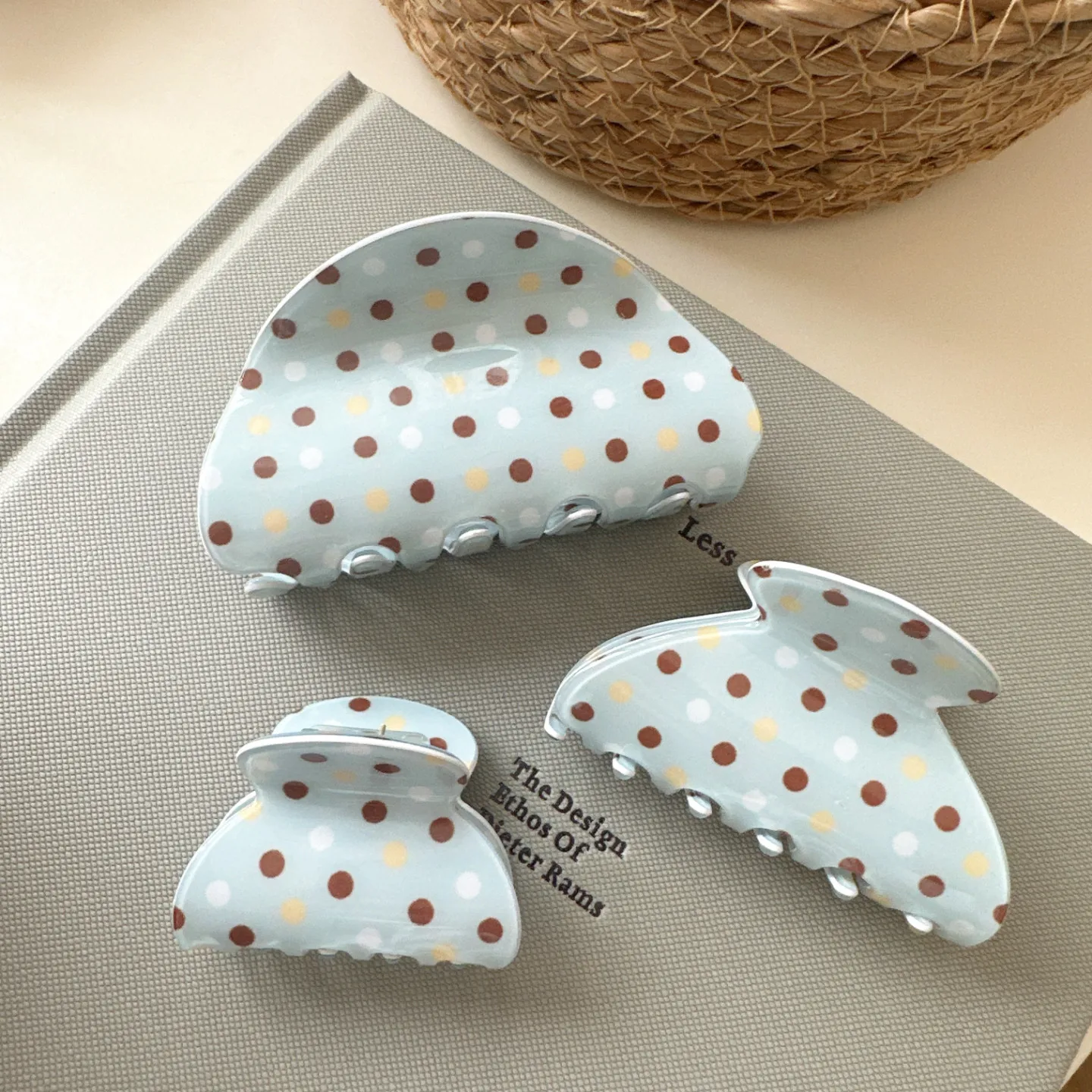 Blue Polka Dot Acrylic Hair Claw for Half Updo Retro Elegant Versatile Shark Clip for Messy Bun Lightweight Portable