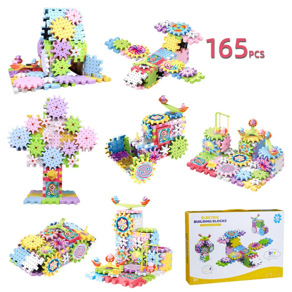 Electric DIY Spinnings Gears Building Blocks Early Educational Puzzle Toy For Boys Girls Kids