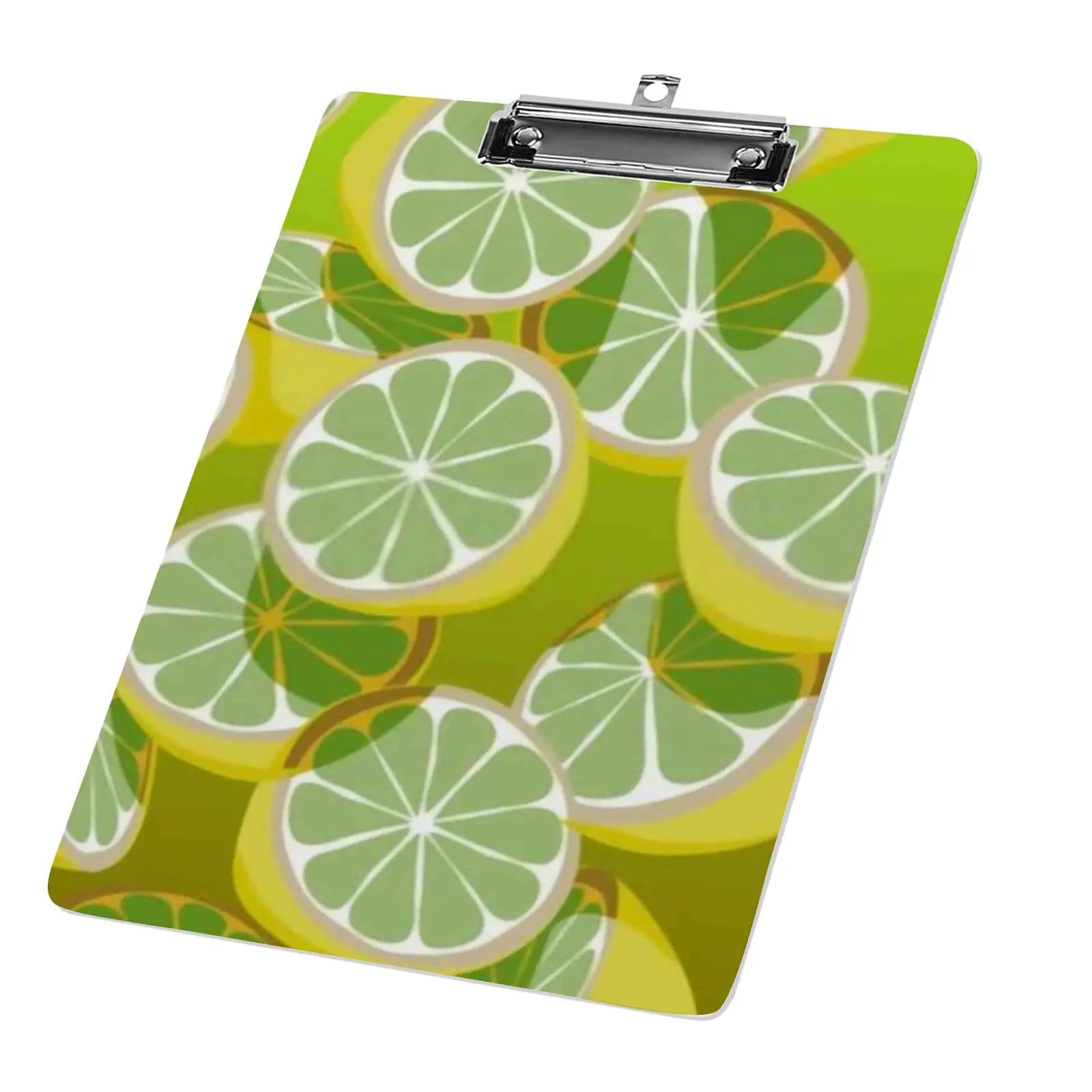 Lemons Pattern Plastic Clipboards Acrylic Clipboard with Silver Clip Hangable for Classroom Students Study Office Supplies