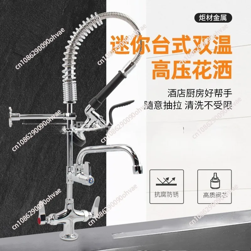 Commercial Hotel Kitchen Faucet Mini Pre-Flush Wall Mounted Installation Double Hole Double Temperature Design