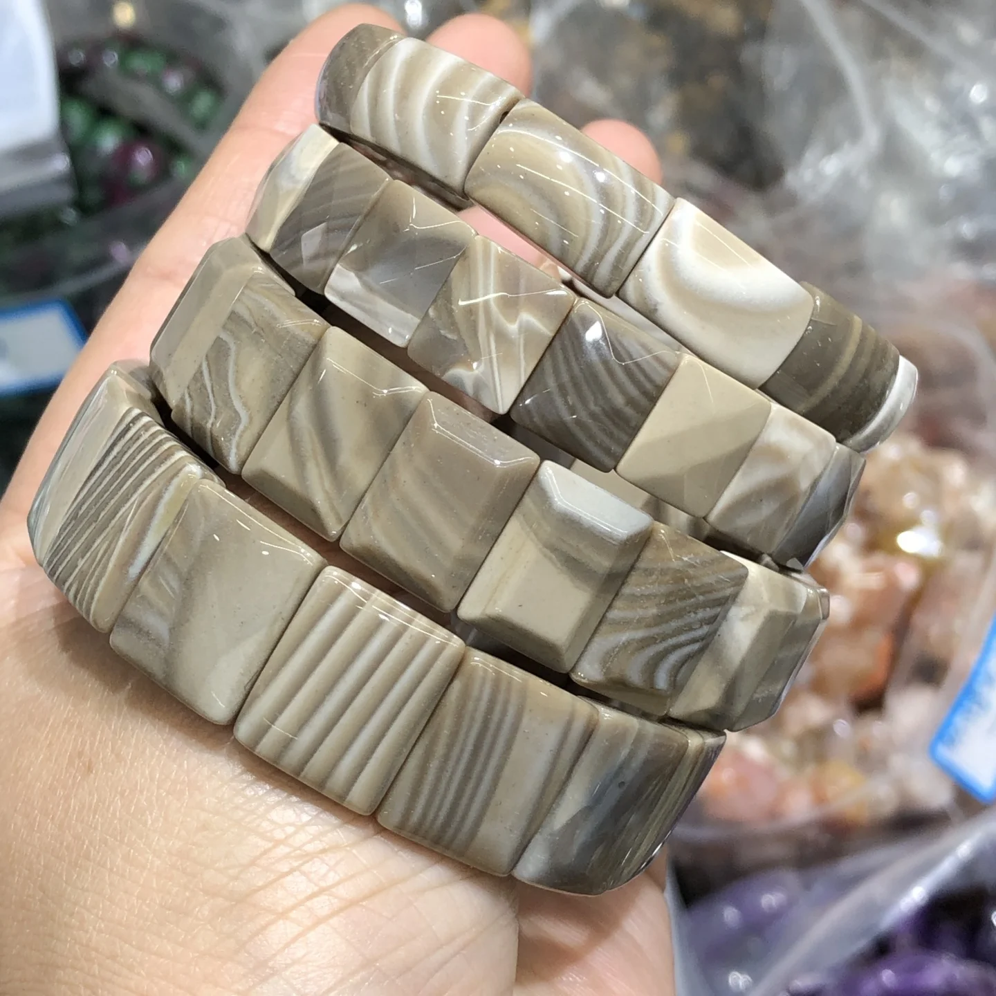 

1 Pc Fengbaowu Natural Picture Stone Bracelet Bangle Rectangle Beads Reiki Healing Stone Fashion Jewelry Gift For Women Men