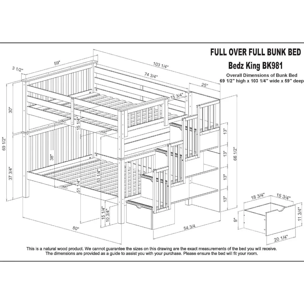 Stairway Bunk Beds Full Over Full with 4 Drawers in The Steps and a Full Trundle, Dark Cherry