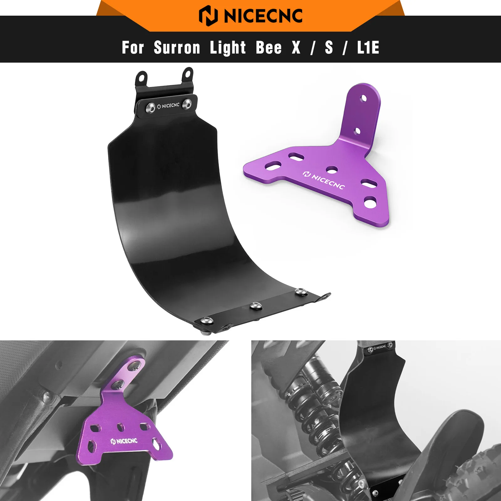 NICECNC For Surron Light Bee X S L1E Electric Dirt Bike Rear Shock Fender Mud Guard & Tail Light Bracket For Segway X160 X260
