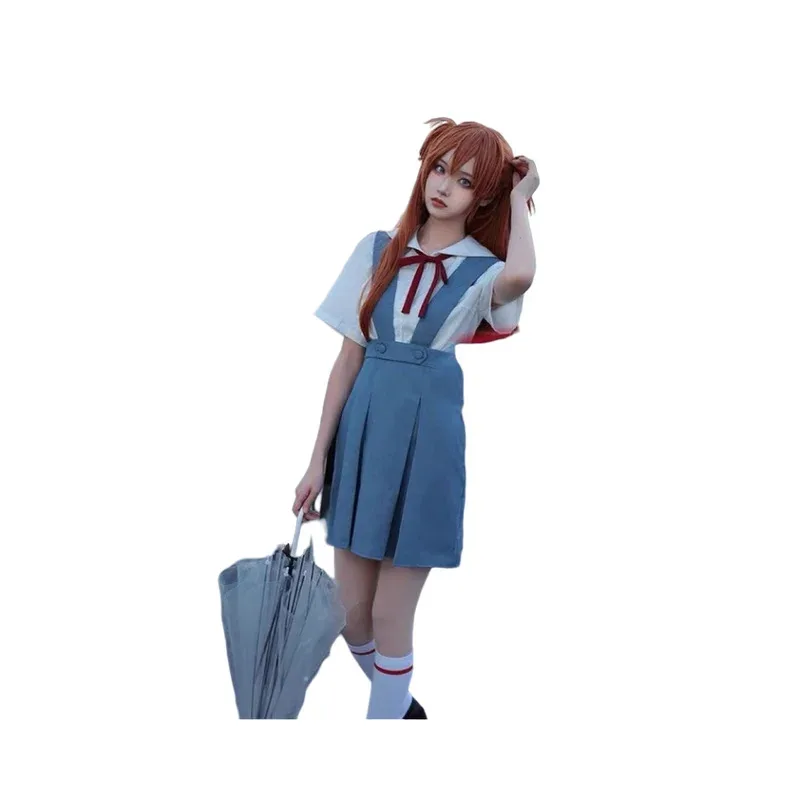 Anime Ayanami Rei Cosplay Asuka Langley Soryu Costume Girl Women School JK Uniform Halloween Party Loli Blue Haze Dresses