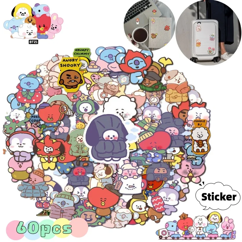 

BT21 koya RJ shooky mang chimmy tata cooky Cartoon Characters Christmas Theme DIY Decoration Kawaii Graffiti Journal Stickers