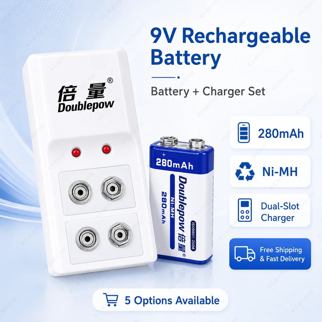 9V Rechargeable Battery Pack 280mAh NiMH with Dual Charger for Multimeter Guitar Equipment Smoke Detector