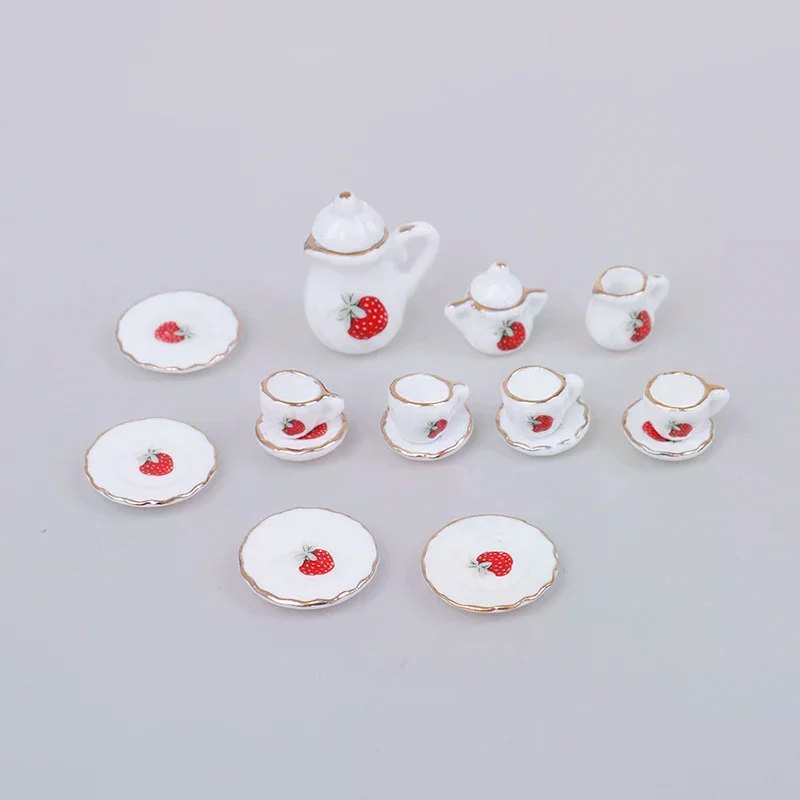 

Набор миниатюрной посуды для кукольного домика 1:12, 15 предметов, фарфоровые чайные чашки для ролевых игр и декора кухни