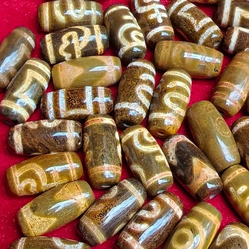 50pcs/lot 20mm Xiangxiong Tibetan Dzi Beads Different Patterns Golden Color Cinnabar DIY Amulet Bracelets Necklaces