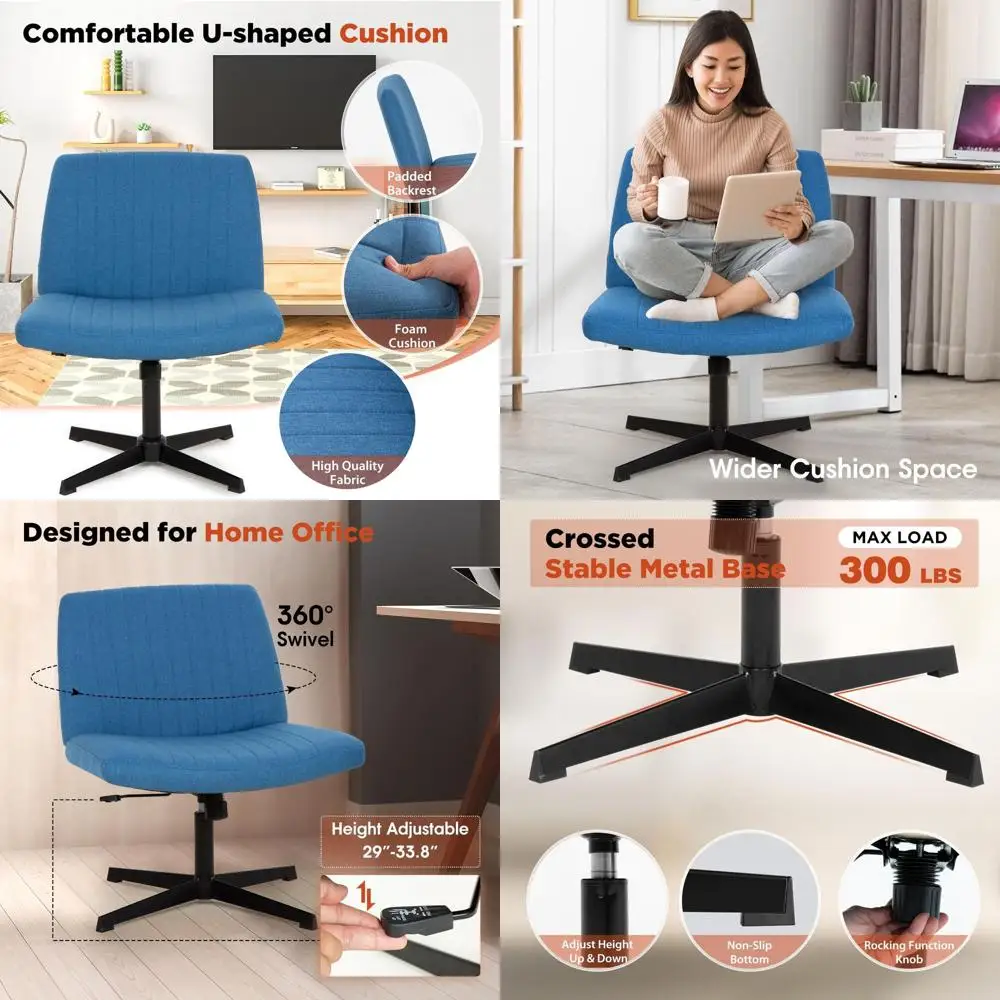 

Blue Criss Cross Office Chair - Armless, Swivel, Height-Adjustable Metal Base, Pack of 1