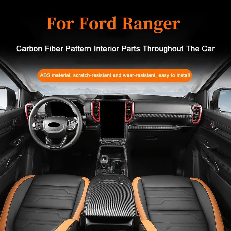 Carbon Fiber Interior Upgrade Overlay Covers For Ford Ranger Wildtrak T9 2023-2025 Rear Air outlet Center Gear Shift Panel