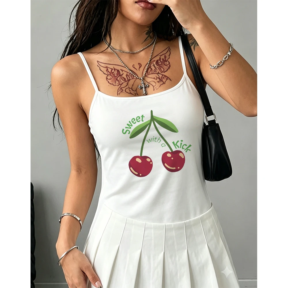 Red Cherry Graphic Camisole Women Sweet with A Kick Slogan Tank Top Coquette Aesthetic Sleeveless Vest Trendy Streetwear Shirt