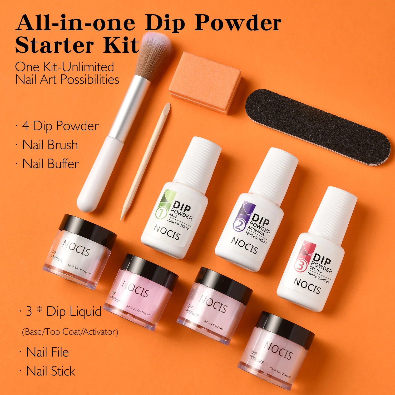 11pcs Dip Powder Nail Kit, 4 Colors Red Pink Dipping Powder Set and Base Top Coat Activator for Nail Home Salon Manicure