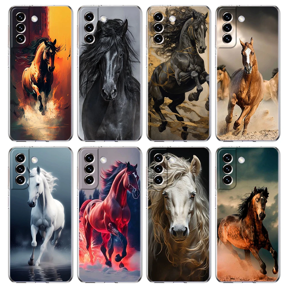 

Running Horse Animal Phone Case for Samsung Galaxy S23 S20 FE S22 S21 Ultra M21 M22 M32 S10 S10E S9 S8 Plus 5G Transparent Shell