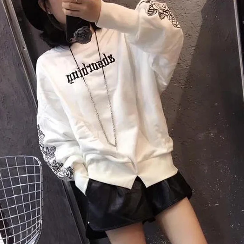 Streetwear Woman with Letter Prints Aesthetic Spring Aesthetic Autumn Long Sleeve Top Sweatshirts for Women Rhinestone Clothes