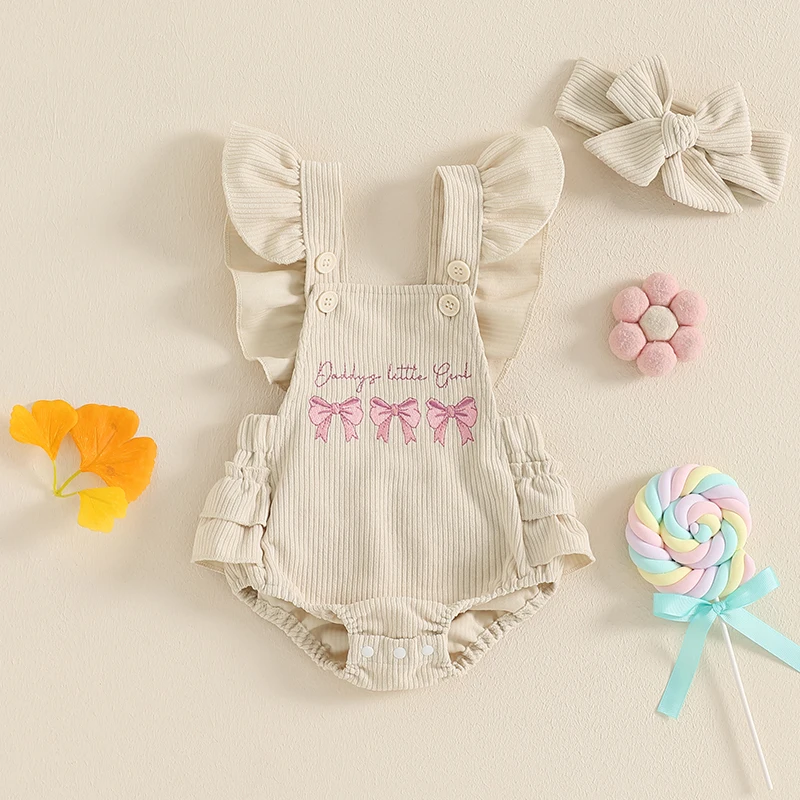 ma&baby 0-18M Newborn Infant Toddler Baby Girl Romper Sleeveless Ruffle Letter Bow Jumpsuit Overalls Summer Clothing Outfits