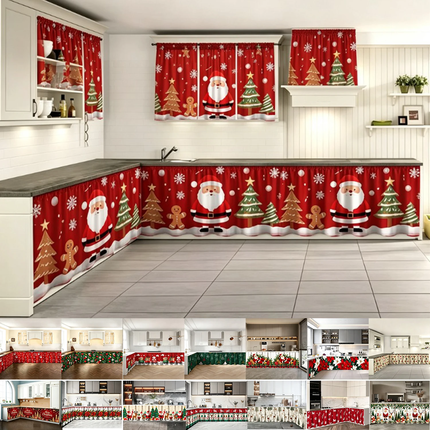 New  Cabinet Curtains,Christmas Patterns Sink Skirt for Bathroom Kitchen  Ruffles Cabinet Curtains for Classroom Home Farmhouse