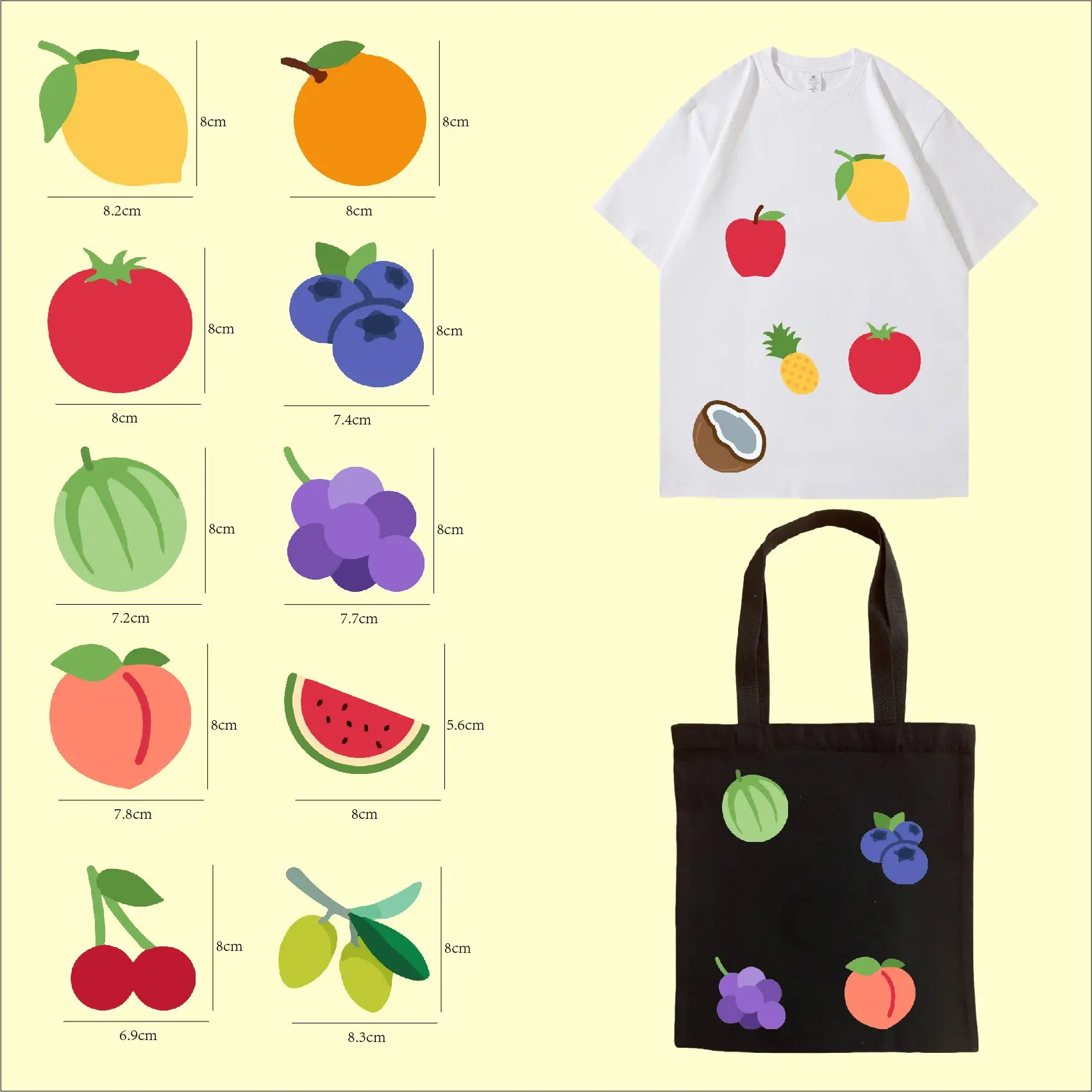 19pcs/set 8cm Fruit Painted Children's Stickers Iron Heat Transfer Sticker Clothes Hot Decal Washable T-shirt Printing DIY