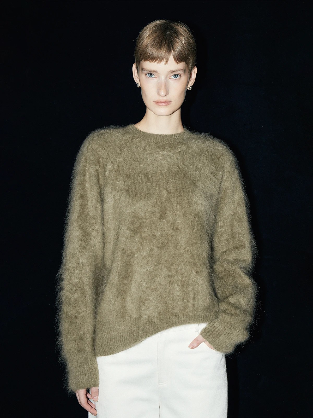 

Thoransaura 00% Camere round Ne Pullover Knitwear Sl One-Piece Brued Casual Loose Fit Long Sve Women's Sweater