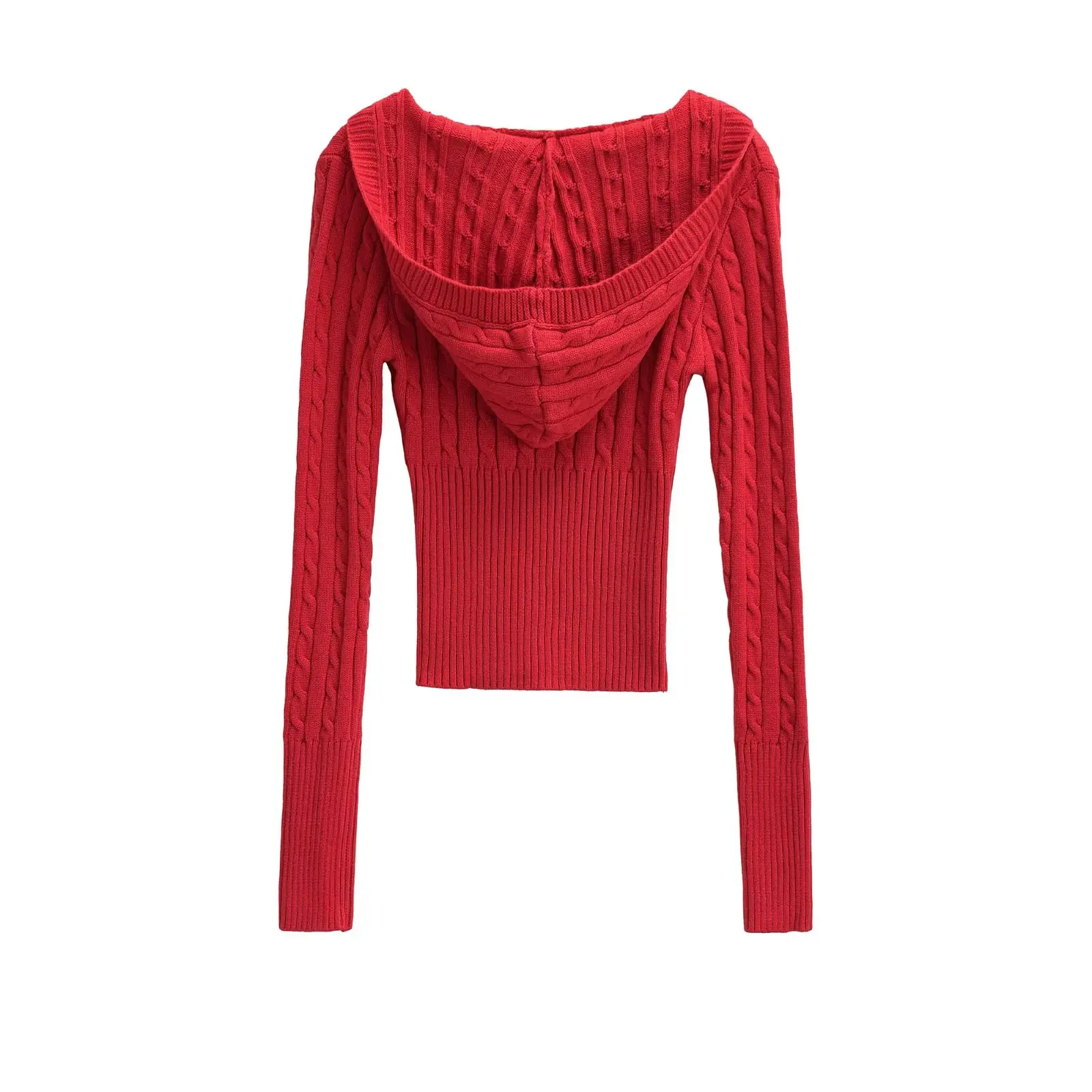 بلوفرات نسائية محبوكة متقاطعة مع قلنسوة ورقبة على شكل حرف V سترات تريكو مرنة ضيقة بلون واحد