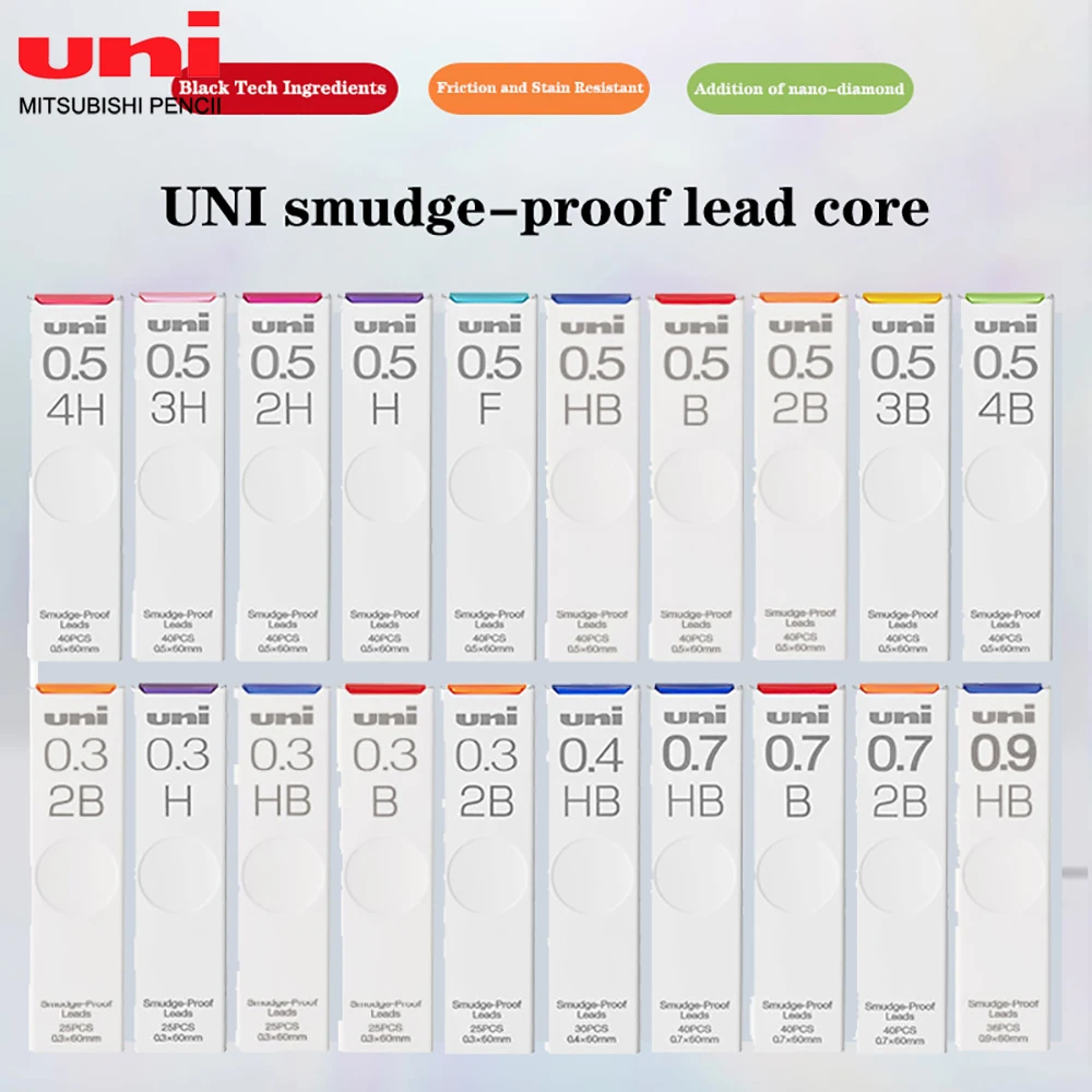 UNI-Mechanical Lápis Leads, Anti-Incrustação, Recarga Núcleo Automático, Escola Arte, Esboço, Desenho, Escrita, 0.7mm, 0.3mm, 0.5mm, UL-S