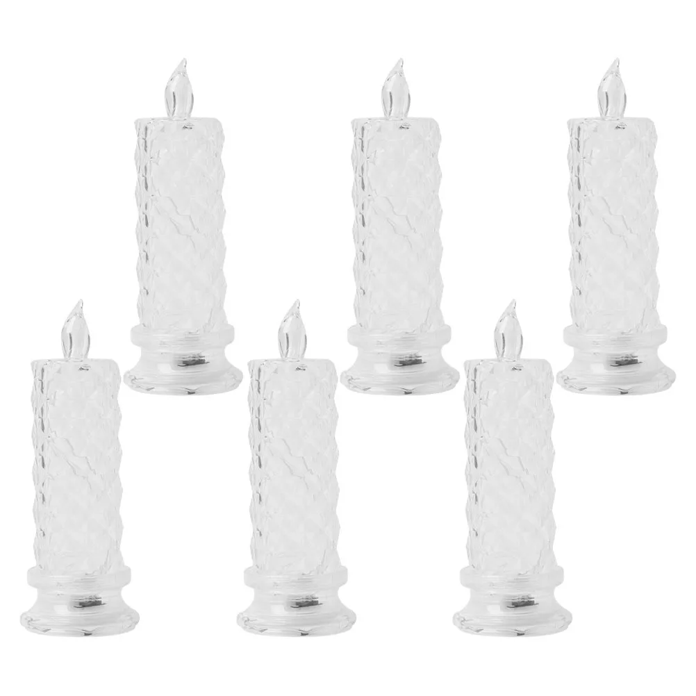 

6 Pcs Rose Lantern Candles Holders LED Tea Lights Tealight Dinner Permeate Flickering Clear Candlestick Large Glow Sticks