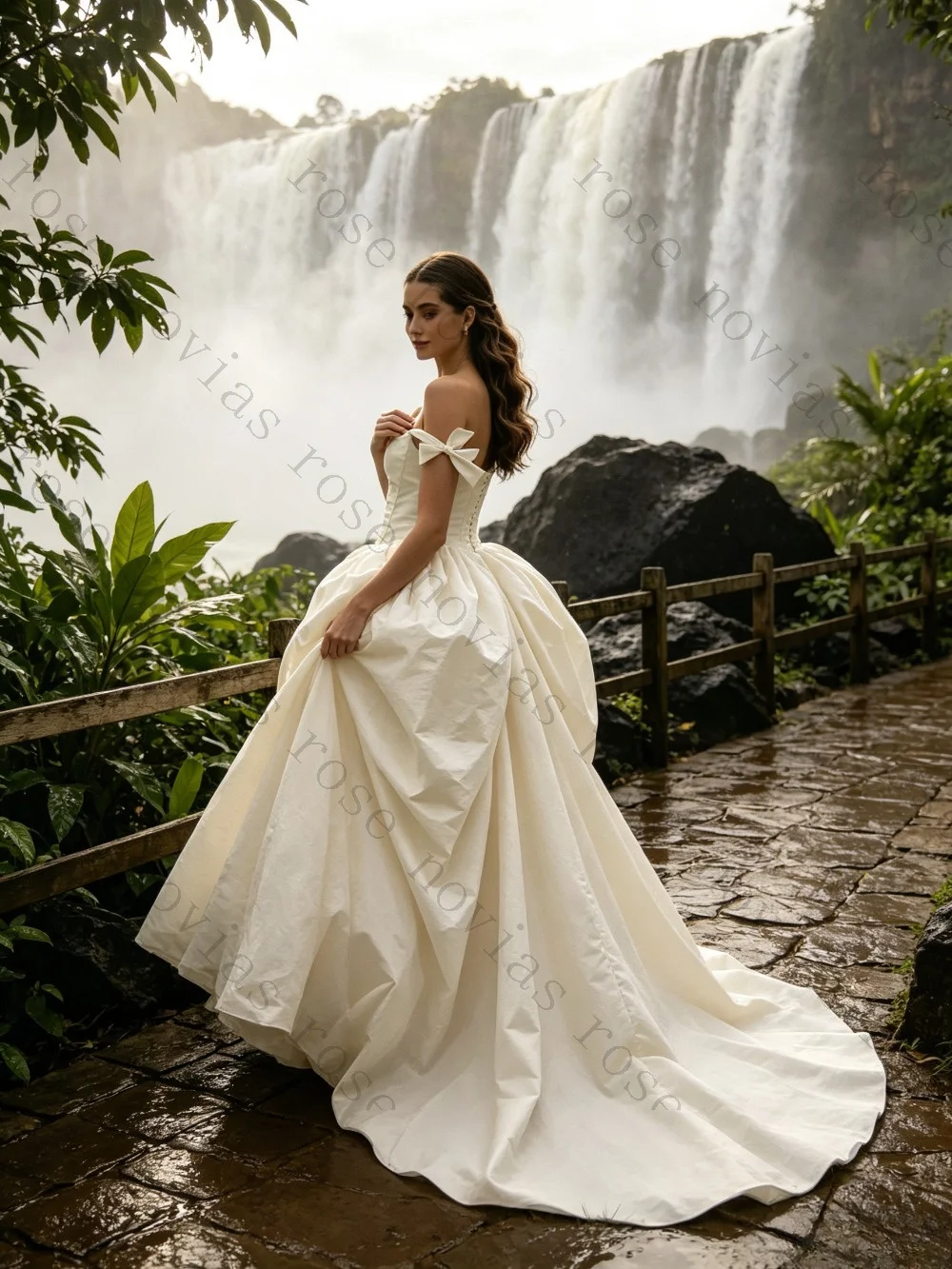 Customized Luxury Off Shoulder Satin Ball Dress 2026 Bow Details Cinched Waist Fluffy A-line Bridal Gown Suitable for Parties
